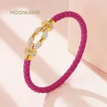 MOONLIGHT – Bracelet en cuir véritable tressé pour femmes marque tendance rond en métal zircone