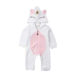 Barboteuse blanche en flanelle pour bébé fille nouveau Style jolie licorne 3D nouveau-né tenues