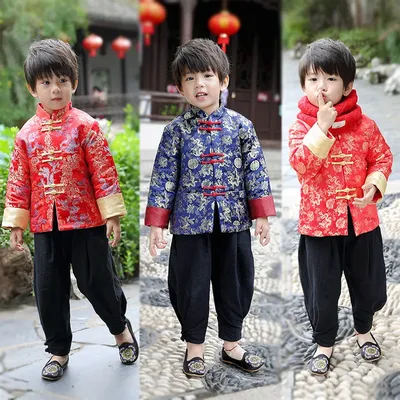 Veste matelassurera de style chinois pour garçon manteau Tang pour enfants automne et hiver