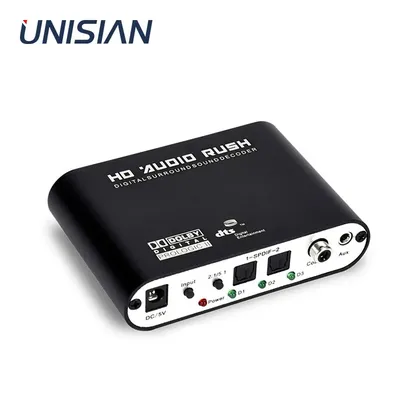 UNISIAN 5.1-Décodeur Audio Coaxial à Fibre Optique Numérique 24BIT192KHz DTS Radiateur à AC-3 Dolby