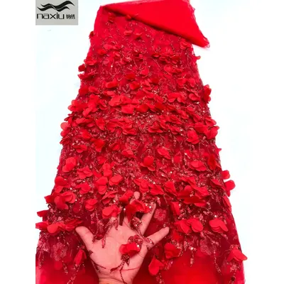 Madison-Tissu de fleurs 3D africaines pour mariage paillettes de colle brodées dentelle nigwin