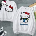 Sanurgente-Pull en peluche à manches longues pour femme Hello Kitty Cat Blanc Imprimé de dessin