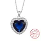 Collier pendentif coeur de l'océan pour femme argent regardé 925 grand saphir bleu cadeau de