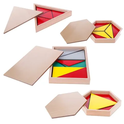 Jouet en bois Montessori Triangles de construction pentagone rectangulaire