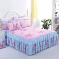 Ensemble de couvre-lit en dentelle de ponçage jupe de lit Queen épaissie 2 couches simple