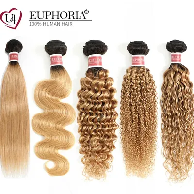 EUPHORIA – tissage en lot brésilien Remy naturel lisse bouclé blond ombré 27 Extensions de cheveux