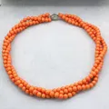 3 rangées enroulement chaîne collier pour les femmes 6mm orange artificielle corail perles rondes de