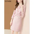 EVNISI-Robe en tweed patchwork rose pour femme robes à col claudine robe à carreaux pour femme de