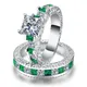 Milangirl-Bague CZ carrée double vert et bleu alliances en rhodium bijoux pour femmes