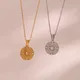 Colliers plaqués or pour femmes acier inoxydable pendentif cercle étanche pièce de monnaie de