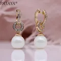 PATAYA – boucles d'oreilles longues multifonctions pour femmes en perles de coquille blanche en or