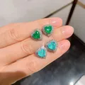 Boucles d'oreilles en pierre d'émeraude de tourmaline de Paraiba en forme de coeur pour les femmes