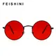 Feishini-Lunettes de soleil rondes en métal pour hommes et femmes motif décoratif vintage hip