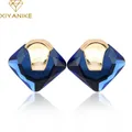 Nouveau Charme Bijoux De Mode Bleu Clip Strass Carré Boucles D'oreilles Pour Femmes Or Boucles