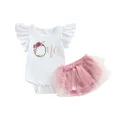 Vêtements d'été pour bébé fille barboteuse imprimée vache bloomer ensembles courts tenue de