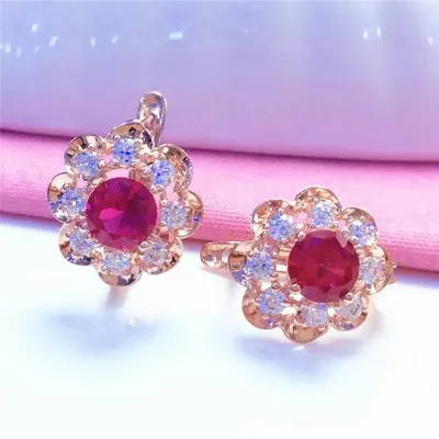 Boucles d'oreilles en or violet incrusté de fleur de rubis cristal bijoux de luxe pour femmes en or