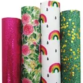 Flowers Custom Glitter Leather Sheets Rainbow Faux Leather Fabric Sheets Mesh Glitter leather Fabric