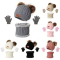 Ensemble bonnet et gants en laine à double fourrure pour bébé ensemble écharpe bonnets ikbeanies