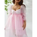 Mini robe à volants pour femmes tenue de princesse en Tulle manches bouffantes col en cœur buste