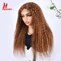 Perruque Lace Closure Wig frisée naturelle Remy cheveux crépus bouclés brun 4x4 avec Baby Hair