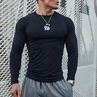 Chemises de musculation à manches longues pour hommes maillot de corps Slim Fit Muscle