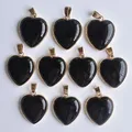 Pendentif en forme de cœur pour la fabrication de bijoux onyx noir naturel couleur or côté 25mm