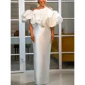 Robe crayon à volants smockés dos nu pour femmes robe blanche élégante robe de soirée modeste