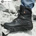 Chaussures de travail imperméables en cuir véritable pour hommes bottes à lacets bottes de moto