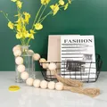 Grande guirxiété de perles en bois avec pompon décor de ferme Boho décorations de perles