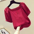 Chemisier en mousseline de soie pour femmes chemises sexy à encolure dégagée chemisiers à manches