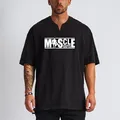 Oversized T shirts Mens Cotton V Neck Dropped Shoulder Half Sleeved T-shirt Men Summer Loose Hip Hop