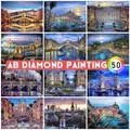 AB Drills 5D Diamond Painting Street Harbor DIY Broderie Paysage Mosaïque Lework Grossier