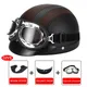 Casque de Moto Rétro en Cuir Demi-casques de Randonnée Moto Vélo Scooter Patinage Casquette de