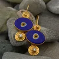 Boucles d'oreilles pendantes en émail bleu marine gitane pour femme goutte d'huile bijoux turcs