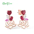 SANTUZZA-Boucles d'oreilles à tige en argent regardé 925 pour femme cristal de caractère rouge