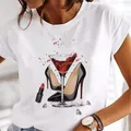 T-shirt imprimé vin pour femme vêtement féminin doux années 90 dessin animé graphique 2022