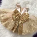 Robe de baptême pour petite fille Costume de princesse avec gros nœud motif floral Champagne