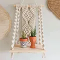 Étagère murale bohème tissée à la main balançoire en bois étagère en macramé plante en pot