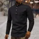 Chemise à col montant pour homme vêtement décontracté en coton et lin couleur unie à manches