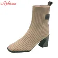 AphFête ta-Bottes Chaussettes à Talons Carrés pour Femme Chaussures de Style Étrange Tissu de