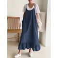 ZANZEA-Robe d'été en denim bleu pour femme vintage volants bretelles décontractées couleur unie