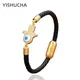 YISHUCHA plaqué or Lucky Blue Evil Eye bracelet pour femmes classique Leather rope Boho Palm Zircon