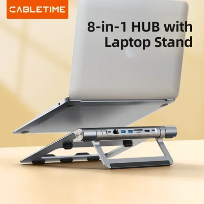 CABLETIME – support HUB USB C 8 en 1 4K HDMI PD 100W LAN 1000Mbps carte SD TF détachable pour