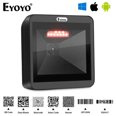 Eyoyo-Scanner de codes-barres de bureau 1D OJ mains libres filaire USB EAU de grande plate-forme