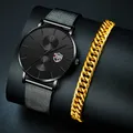 montre homme Montre de luxe Ultra fine en acier inoxydable pour hommes bracelet à Quartz en or