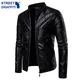 Veste de moto en similicuir PU pour hommes manteau de motard brodé fermeture éclair sourire