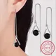 Boucles d'oreilles pendantes en argent regardé 925 avec pompon en cristal noir naturel bijoux longs