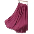 Jupe longue plissée en mousseline de soie pour femme taille haute grande taille noir rose bleu