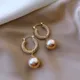 Huretailers-Boucles d'oreilles pendantes en perles simulées champagne pour femmes bijoux fantaisie