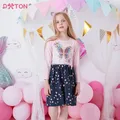 DXTON – robe à paillettes papillon pour enfants en coton à manches longues avec imprimé de dessin